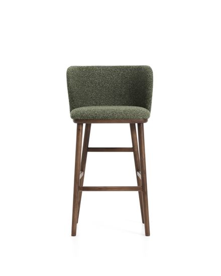 Барный стул Ciselia из темно-зеленого шенилла с ножками из ясеня в отделке орех