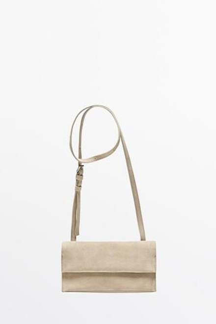 Massimo Dutti Сумка через плечо из замшевой кожи, экрю