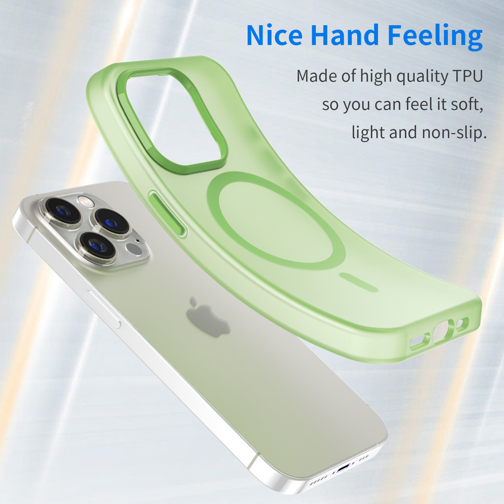 Мягкий усиленный чехол ярко-зеленого цвета с поддержкой MagSafe для iPhone 14 Pro, серия Frosted Magnetic