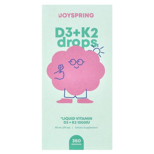 JoySpring, витамины D3 и K2 в каплях, 60 мл (2 жидк. унции)