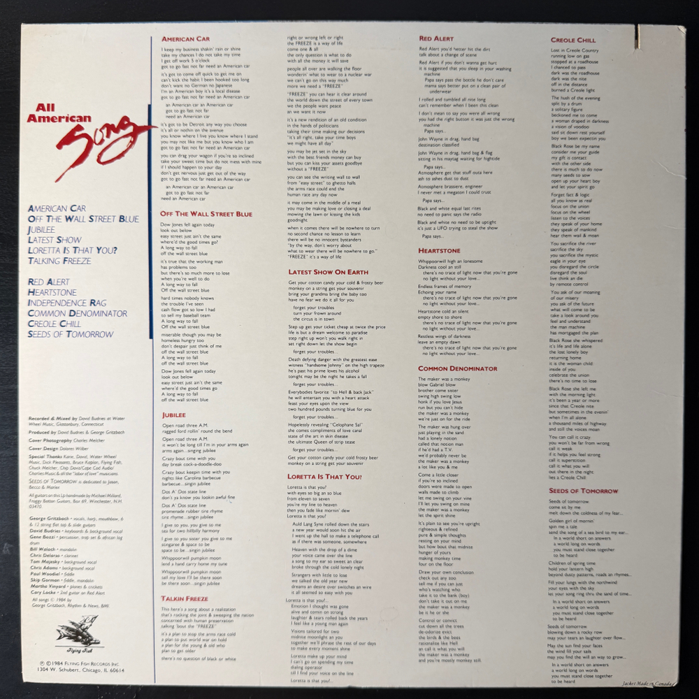 George Gritzbach ‎– All American Songs (США 1984г.) Т
