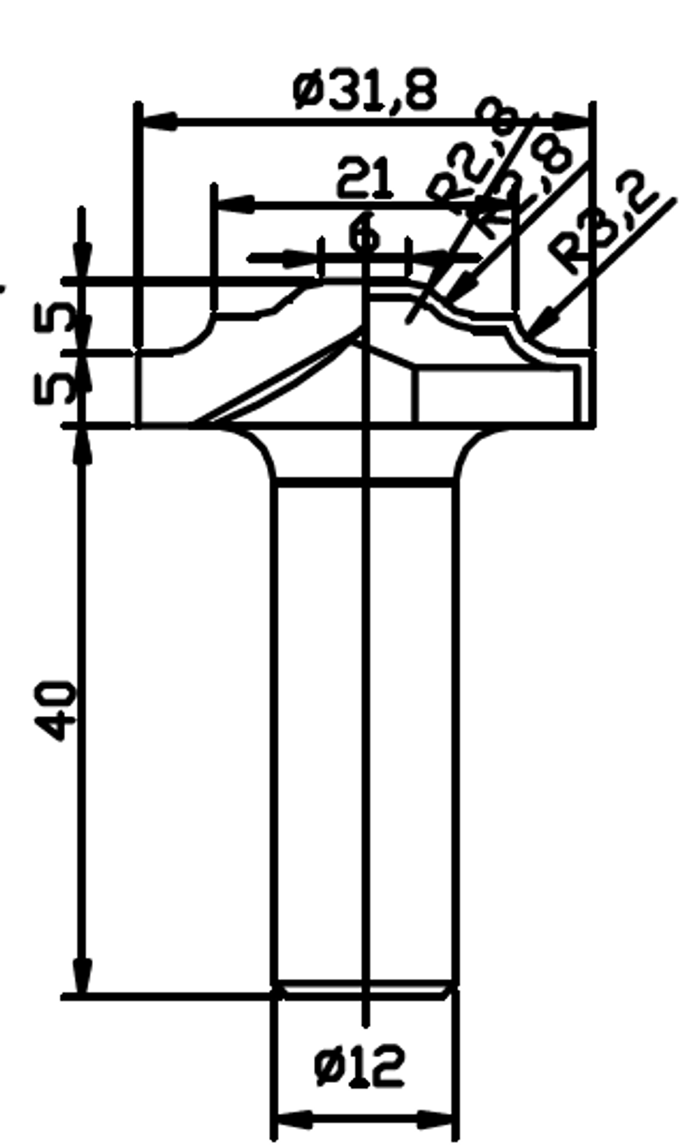 PCD профильная фреза D.31,8x12 5,5x40 Z2