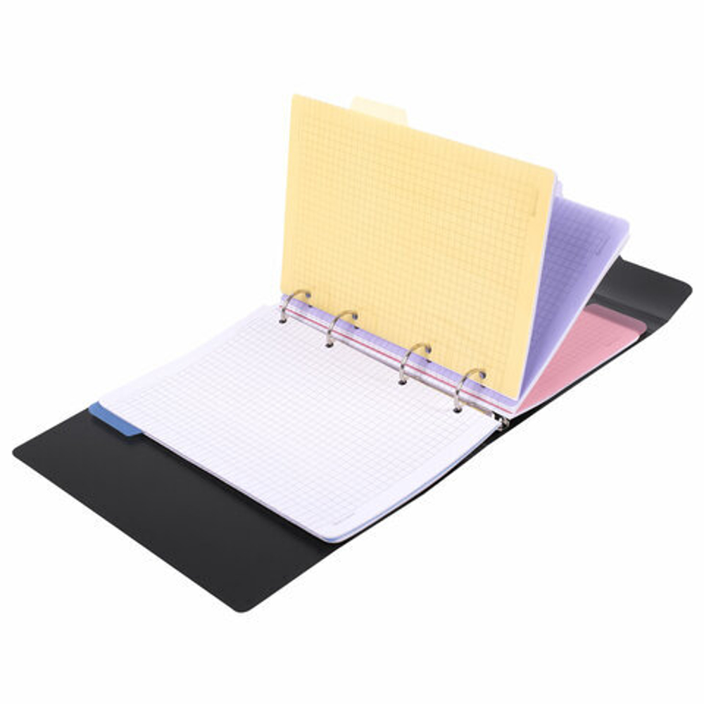 Тетрадь на кольцах А5 175х220мм, 120л, пластик, на липучке с разделителями, BRAUBERG, Черный,404637