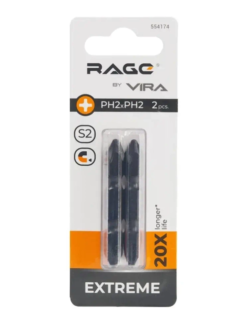 Биты двухсторонние 2 шт S2 PH2 x PH2 х 50 мм RAGE by VIRA