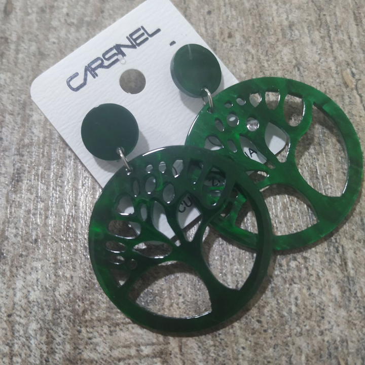 Серьги-гвоздики Murena древо в круге цвет зеленый перламутровый