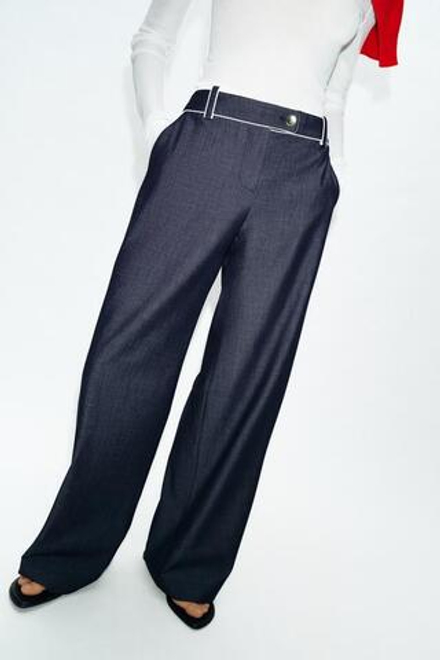 ZARA ШИРОКИЕ БРЮКИ С КОНТРАСТНЫМИ ВСТАВКАМИ, ИНДИГО