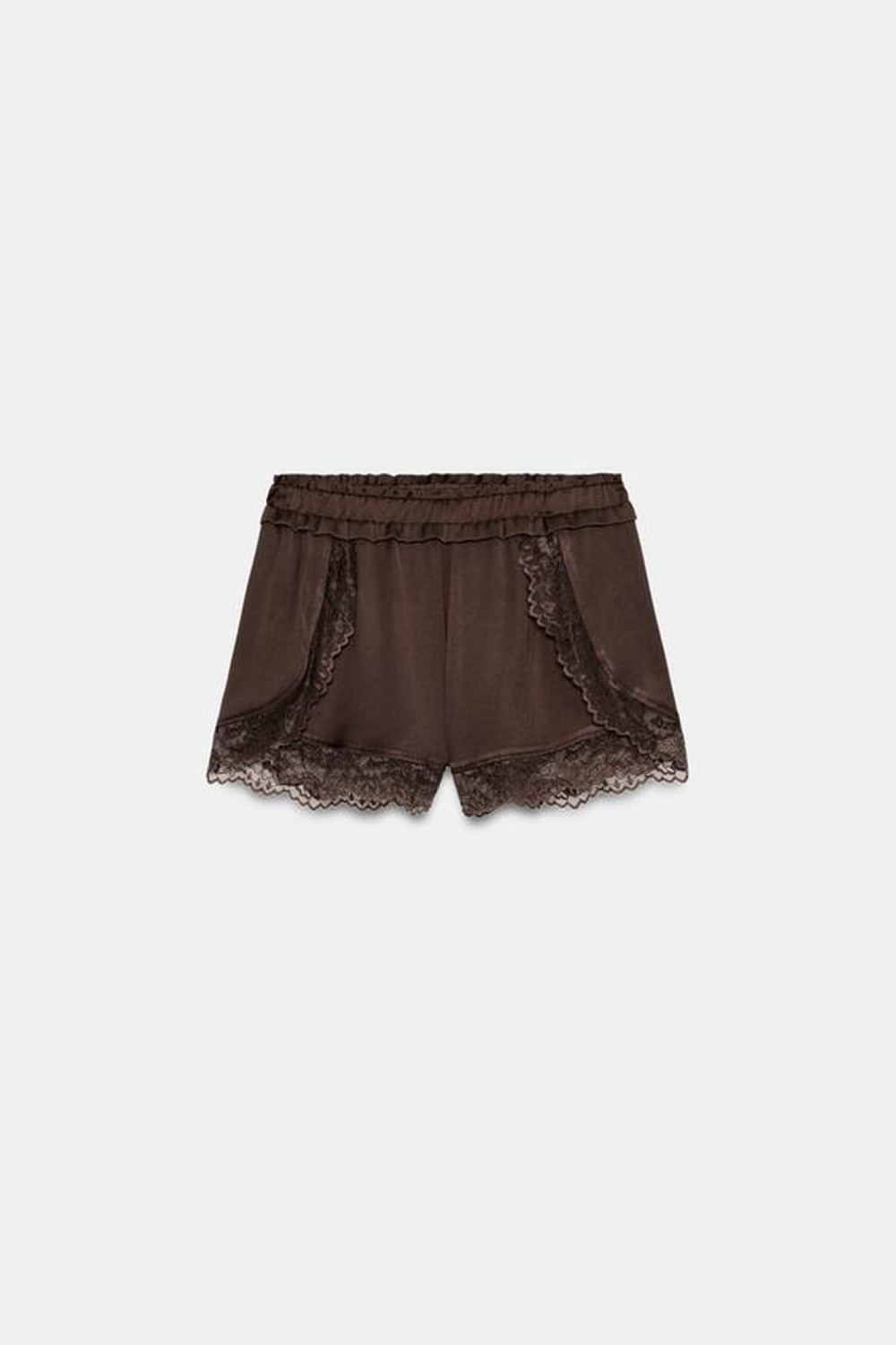 ZARA КОМБИНИРОВАННЫЕ ШОРТЫ С КРУЖЕВОМ, КОРИЧНЕВЫЙ