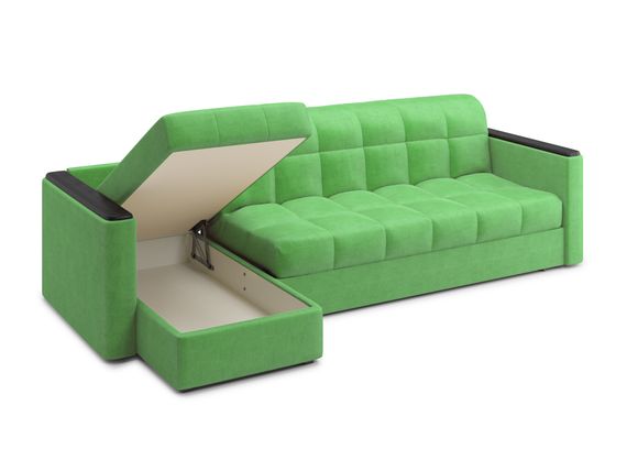 Диван угловой с оттоманкой Неаполь 1,8 - Velutto 31 зеленый/накладка венге