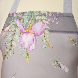 ФАРТУК "ИРИСЫ" 60Х70СМ,100% ХЛОПОК,СЕРЫЙ,ТВИЛ,ПРОПИТКА