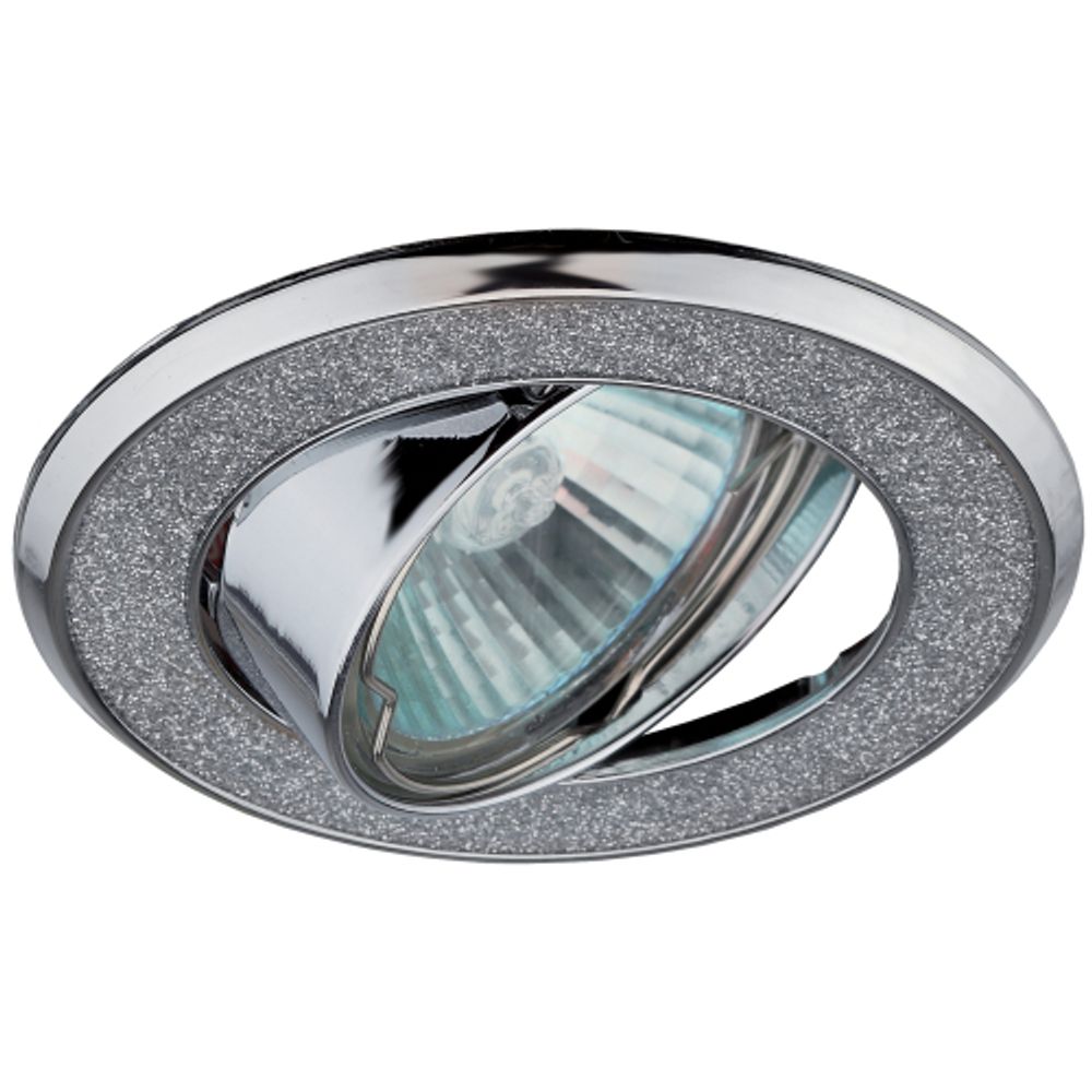 DK18 CH/SH SL Светильник ЭРА декор круглый со стеклянной крошкой MR16,12V/220V, 50W, хром/серебря | Декоративные встраиваемые светильники