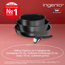 Набор посуды со съемной ручкой Tefal Ingenio Daily Chef Black 4 предмета 18/22/26 см L7629453