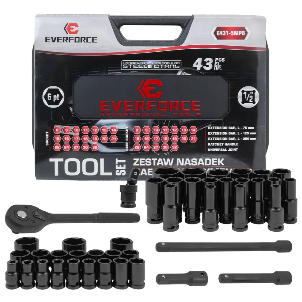 Набор инструментов 43пр. 1/2''6pt EVERFORCE EF-6431-5MPB