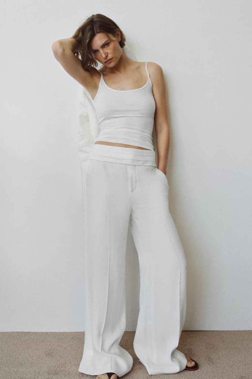 ZARA БРЮКИ ИЗ СМЕСОВОГО ЛЬНА С ПОЯСОМ-КОРСЕТОМ — ZW COLLECTION, БЕЛЫЙ