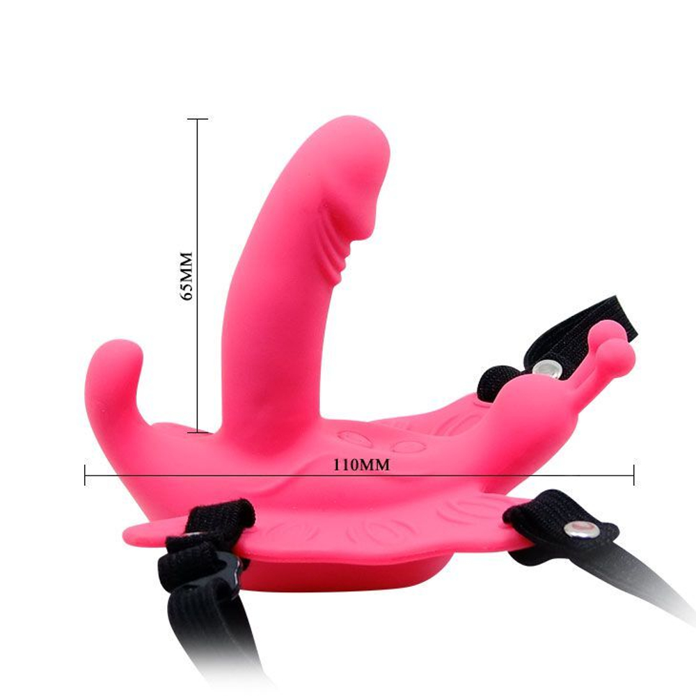 Стимулятор клитора бабочка на ремешках с вибрацией (Цвет: розовый)