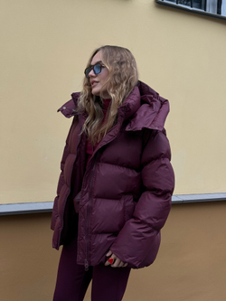 Пуховик Рокет миди свекольный