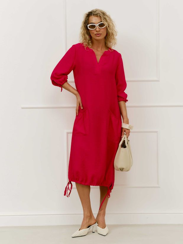 Платье БОХО с карманами, красный
