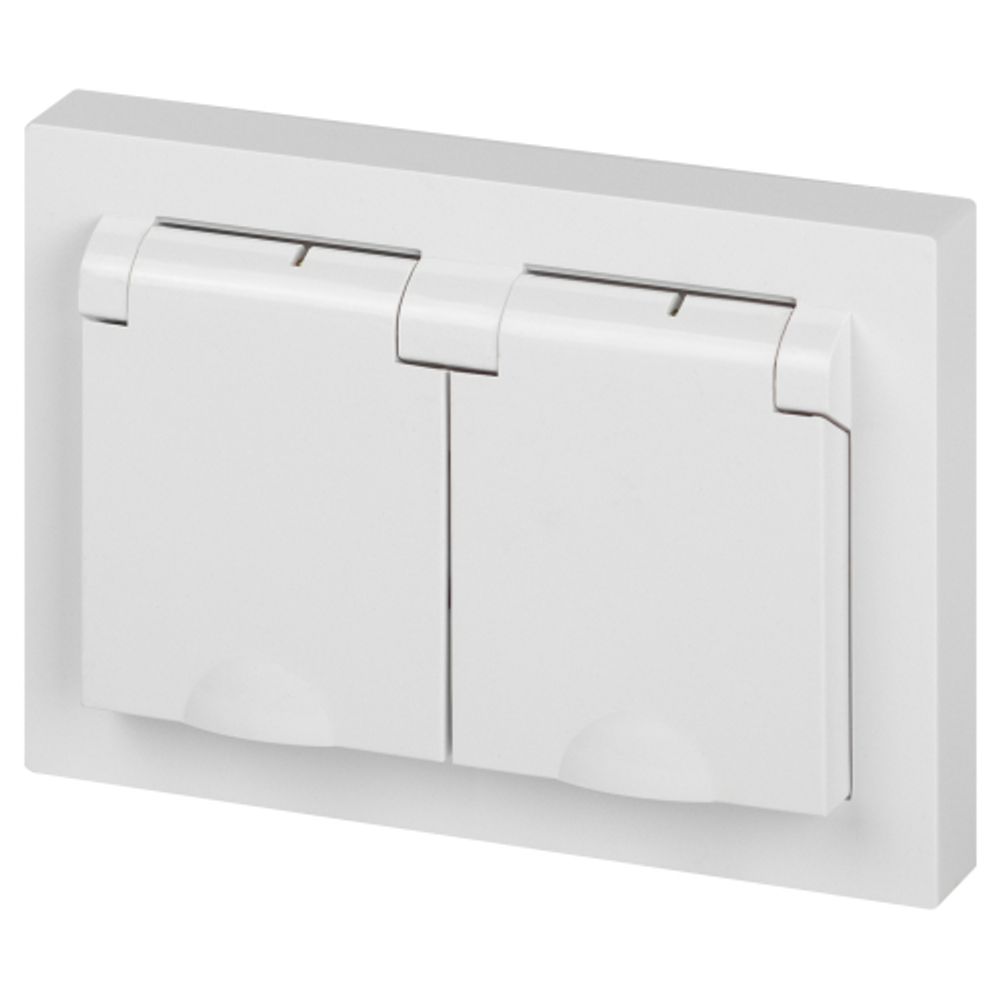 Розетка Intro Accent 6-210-01 двойная с заземлением 2х2P+E Schuko с крышками штор. 16А-250В IP44 СУ AL/CU белый