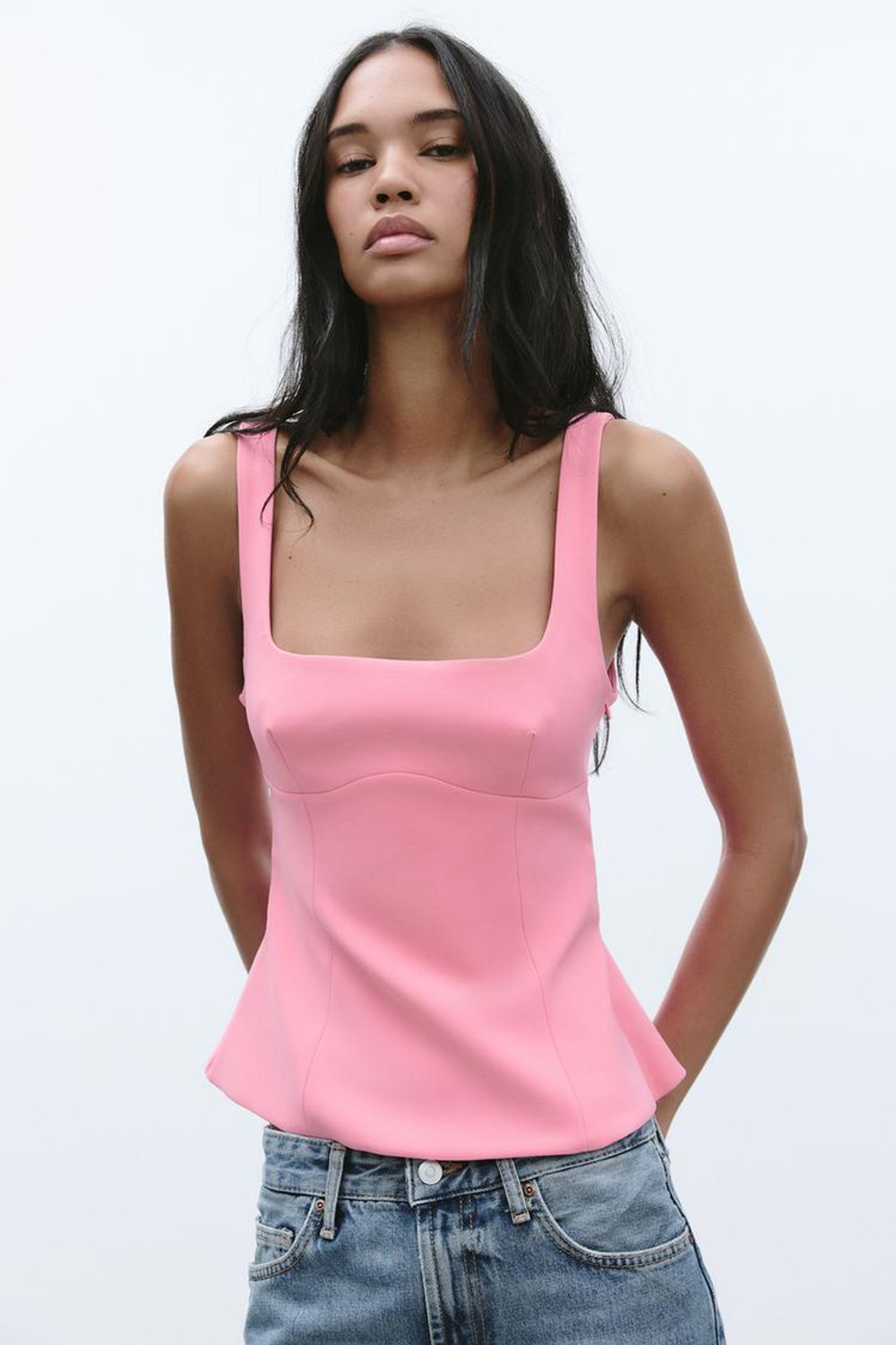 ZARA ТОП С БАНТОМ СЗАДИ, ЦВЕТ ФУКСИИ