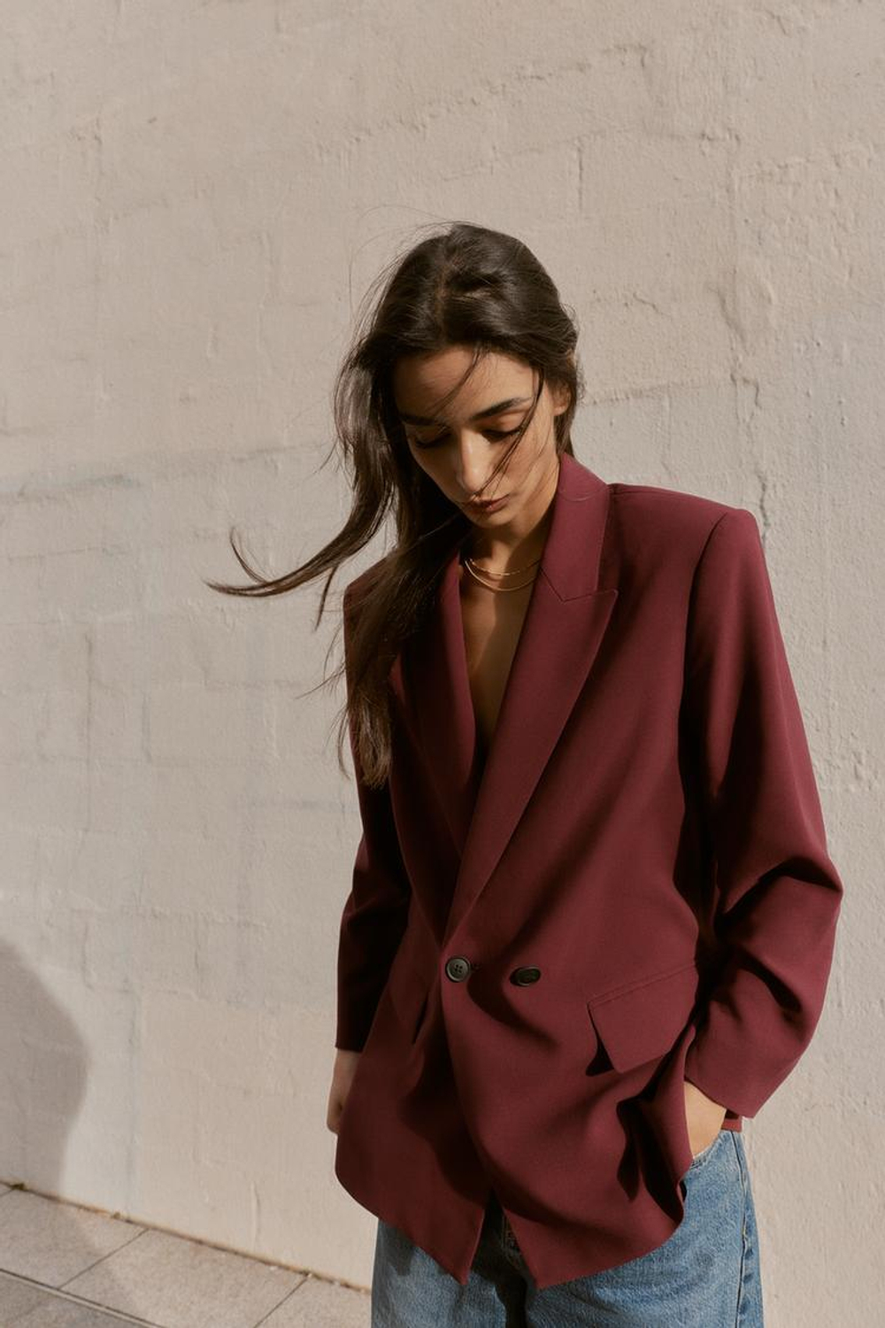 ZARA ДВУБОРТНЫЙ БЛЕЙЗЕР ОВЕРСАЙЗ, БУРГУНДИ