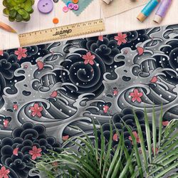 Ткань шифон мрачное море и сакура