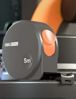 Рулетка "Home Series Gray" Deli HT8519C 5мх19мм (Эксклюзивный дизайн, корпус из софттач пластика, противоскользящая резиновая вставка, подарочная упаковка)