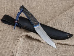 Нож для бушкрафта "Велес", сталь VG-10/Elmax, рукоять карбон (синий спейсер)