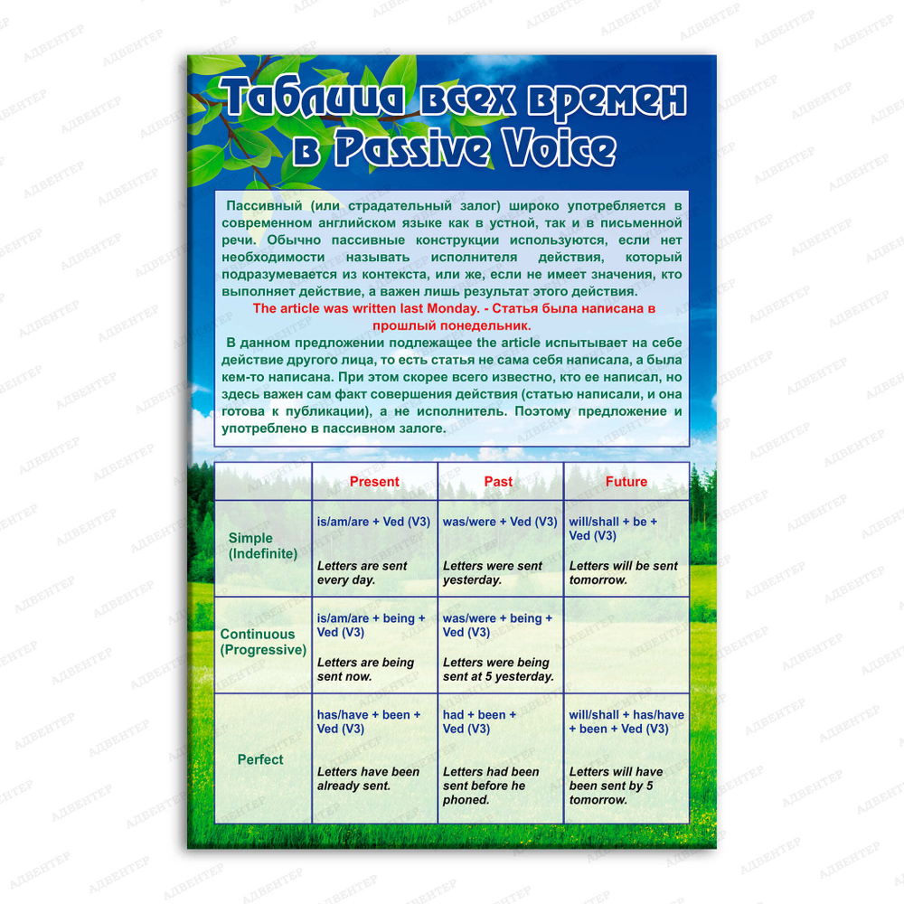 Стенд Таблица всех времён в Passive Voice. Английский 750
