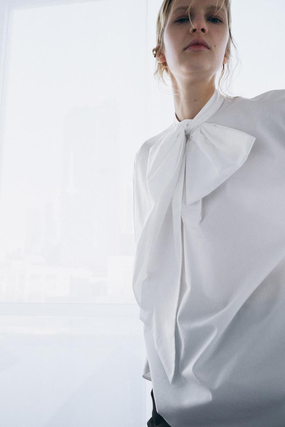 ZARA РУБАШКА ИЗ ПОПЛИНА С ЗАВЯЗКАМИ — ZW COLLECTION, БЕЛЫЙ