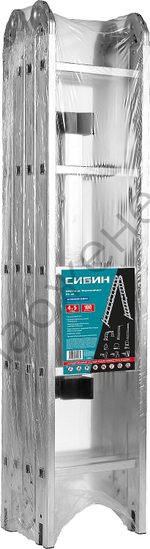 СИБИН ЛТ-45, 4x5 ступени, алюминиевая, четырехсекционная лестница-трансформер (38853)