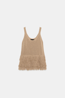 ZARA ТРИКОТАЖНЫЙ ТОП С БАХРОМОЙ, ЦВЕТ ПРЯЖИ