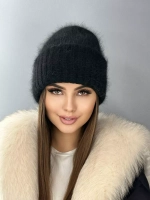 шапка вязаная бини ангора теплая демисезонная с отворотом