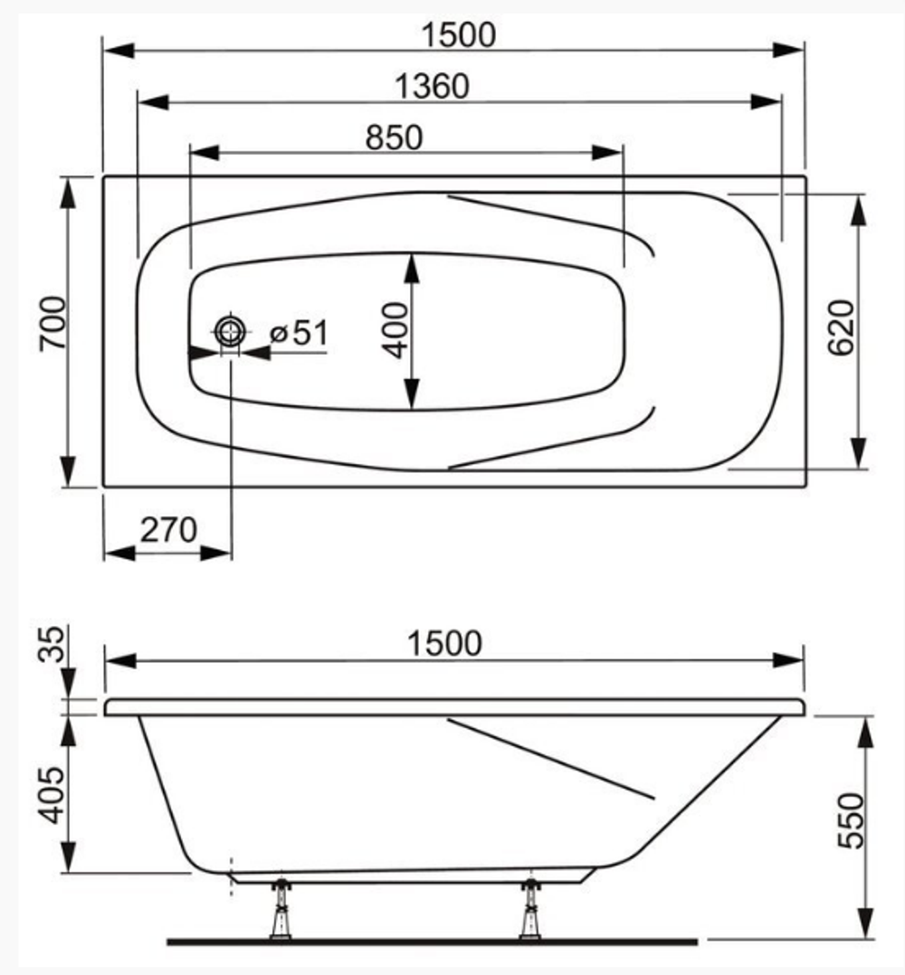Акриловая ванна VAGNERPLAST ARONIA 150x70