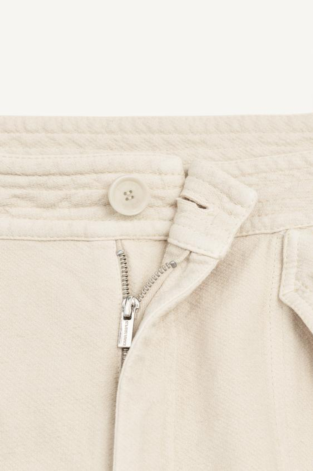 ZARA БРЮКИ СО СРЕДНЕЙ ТАЛИЕЙ ИЗ ТРИКОТАЖА, ЖЕЛТОВАТО-БЕЛЫЙ