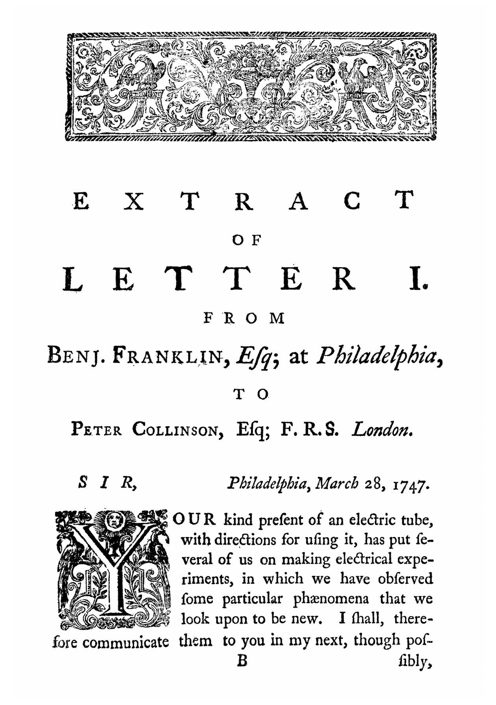 Experiments and observations on electricity, made at Philadelphia in America, by Benjamin Franklin | B. Franklin