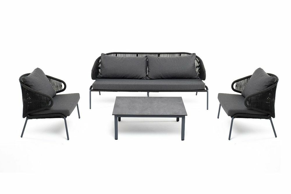 "Милан" лаунж-зона 5-местная плетеная из роупа (веревки), каркас алюминиевый серый, роуп темно-серый