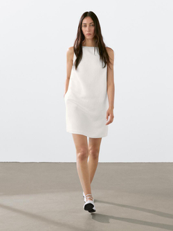 Massimo Dutti Мини-платье из струящейся смесовой льняной ткани, белый