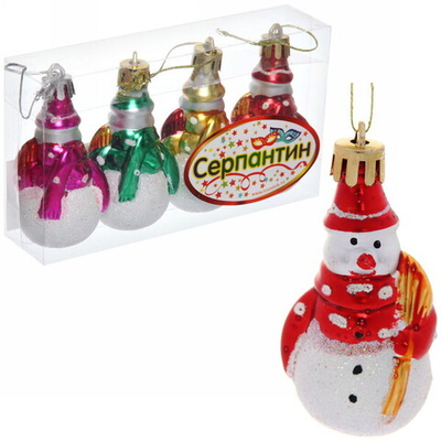 Ёлочные игрушки «Снеговичок с метлой» 7,5*4см (набор 4шт)