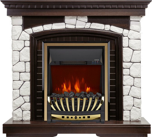 Каминокомплект Glasgow - Темный дуб / Белый с очагом Aspen Gold