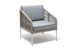 "Канны" кресло плетеное из роупа, каркас алюминий светло-серый (RAL7035) муар, роуп серый меланж круглый, ткань светло-серая