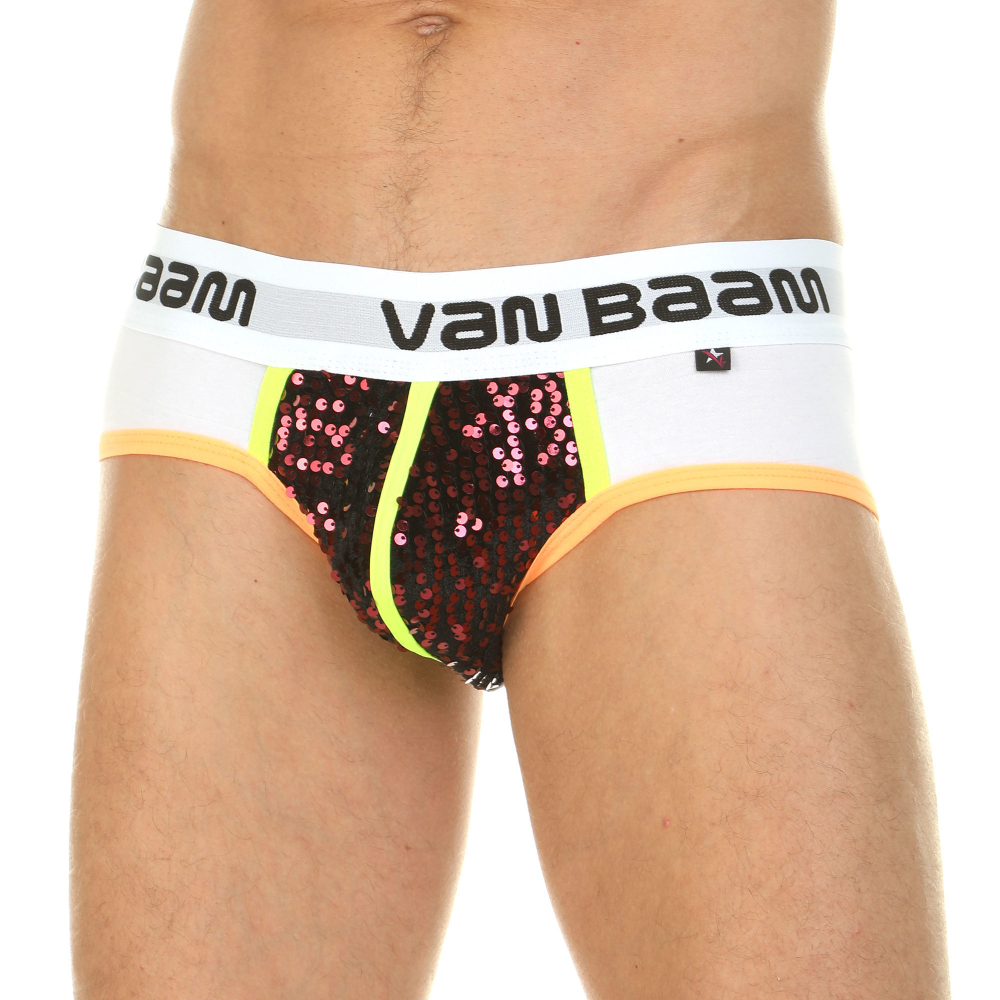 Мужские трусы брифы белые с красными пайетками Van Baam VB0209