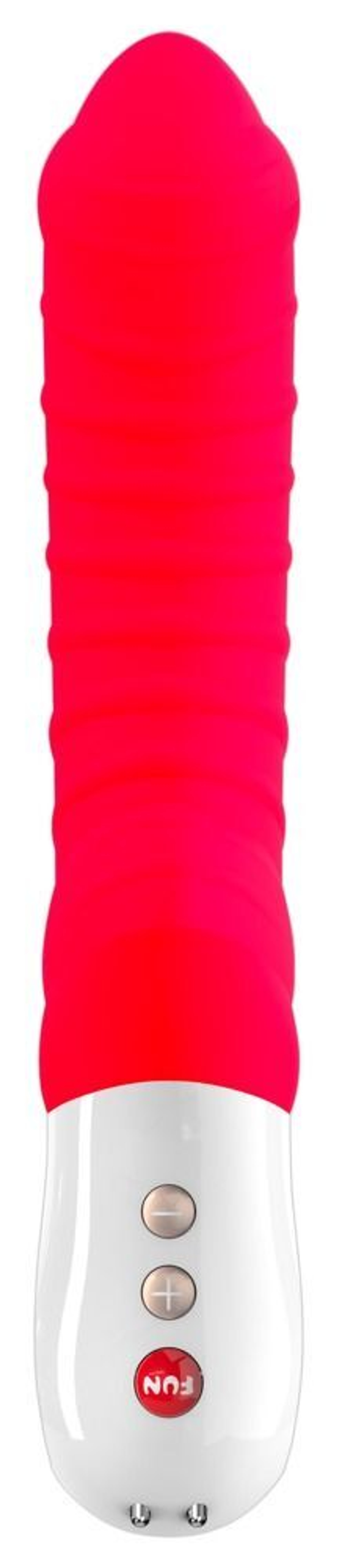 Красный вибратор с рёбрышками Tiger - 22,3 см.