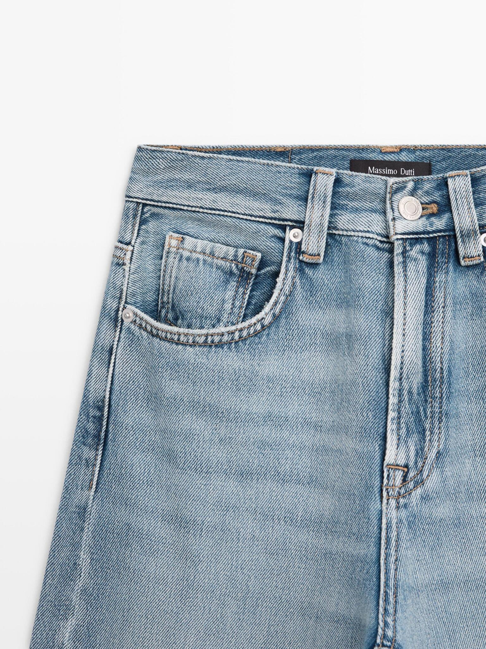 Massimo Dutti Джинсы с высокой талией и широкими штанинами, светло-голубой