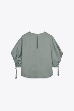 ZARA БЛУЗА С ОБЪЕМНЫМИ РУКАВАМИ — ZW COLLECTION, СЕРО-СИНИЙ