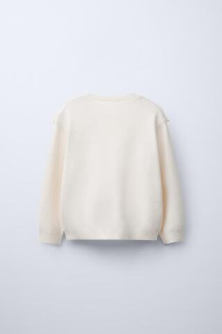ZARA СВИТЕР С КРУЖЕВОМ И ВЫШИВКОЙ, ЭКРЮ