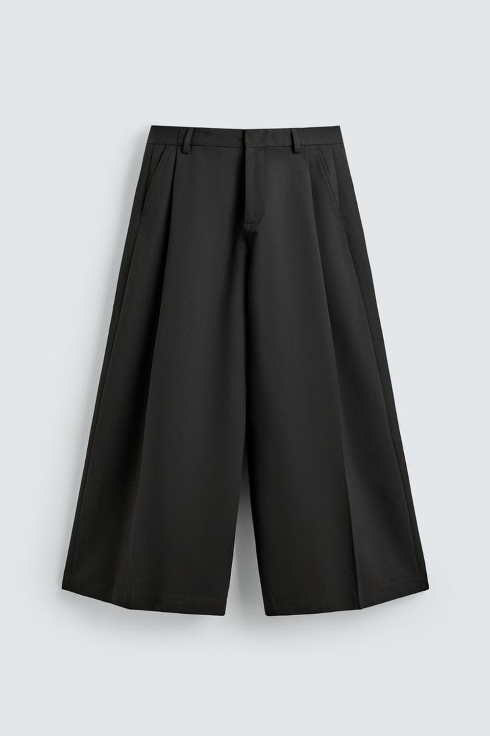 ZARA БРЮКИ WIDE FIT СО СКЛАДКАМИ, ЧЕРНЫЙ