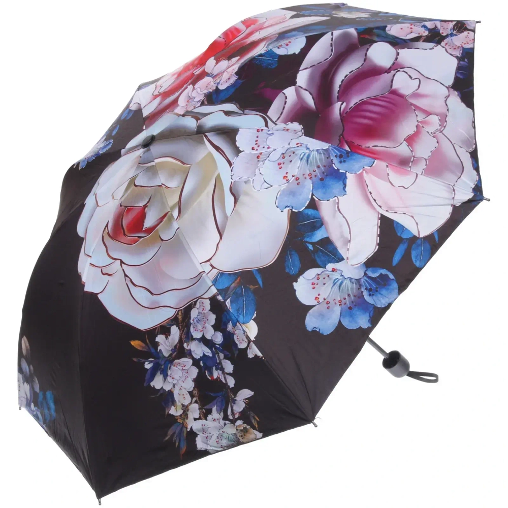 Зонт механический ветроустойчивый, матовая ручка «BESTzontik», цвет розы на черном, длина 25см, d-110см