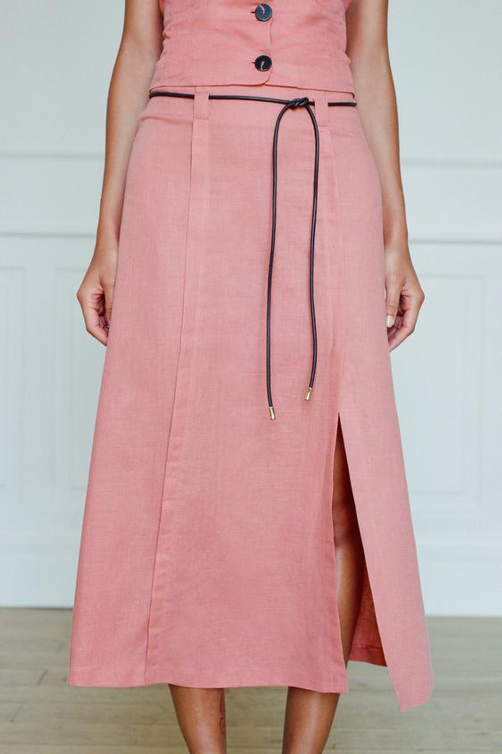ZARA ЮБКА-МИДИ С РЕМНЕМ И ЛЬНОМ, МАРСАЛА