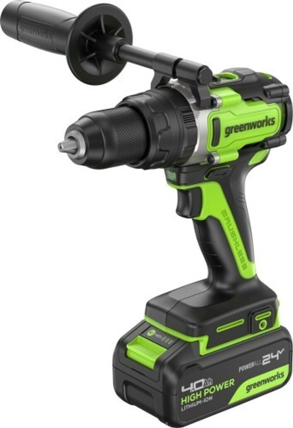 Дрель-шуруповерт аккумуляторная GREENWORKS GD24DD140 ударная, 24V, 2 АКБ 4Ач и ЗУ 3707607CUD