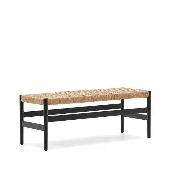 Zaide Скамейка из массива дуба с черной отделкой и сиденьем из веревочного шнура, 120 см