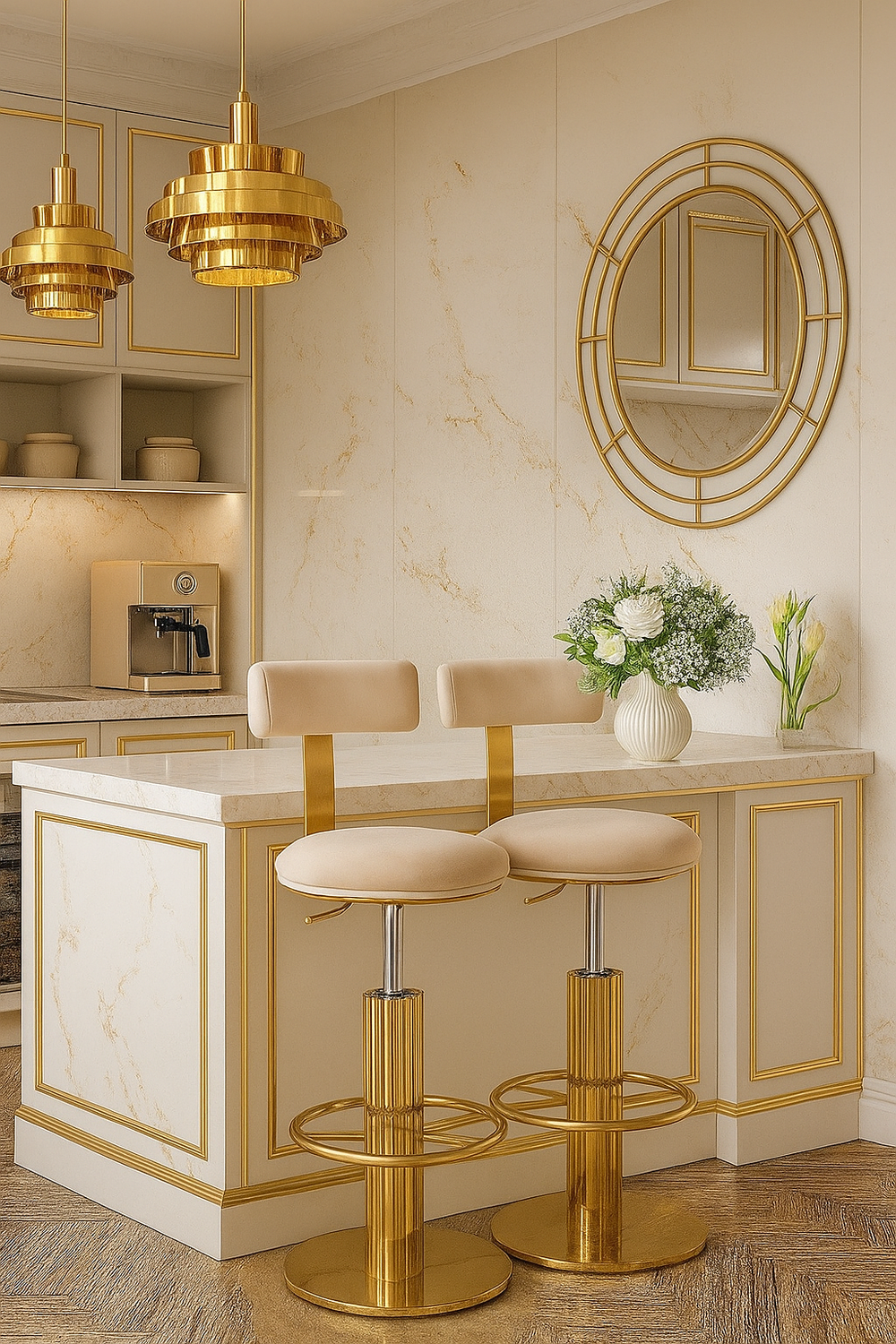 Стул барный Ist Casa Вивиан, светло-серый, глянцевое золото